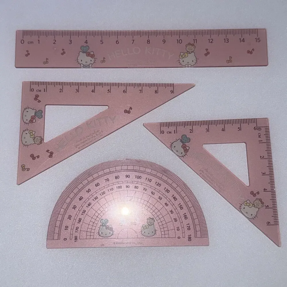 Sanrio Hello Kitty Geometry Set Ruler Triangle Protractor 2025 4 Pc Acrylic cm